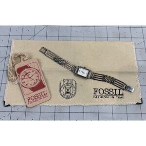 Vintage FOSSILWomen’s Rectangular Quartz Watch Sterling Bracelet  .925
